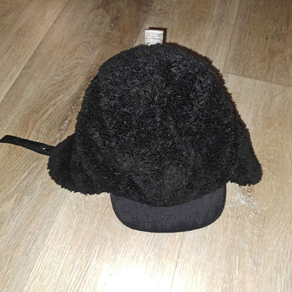 Karl Lagerfeld Kids Black Trapper Cap / Hat Ear Flaps Quilt Style